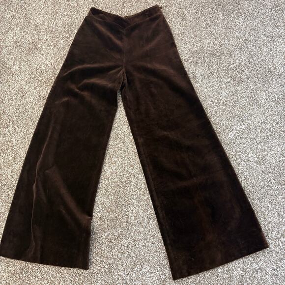 Rosner Pants - Vintage 70s Rosner Cotton Velvet Wide Leg Slacks West German High Rise Brown 8